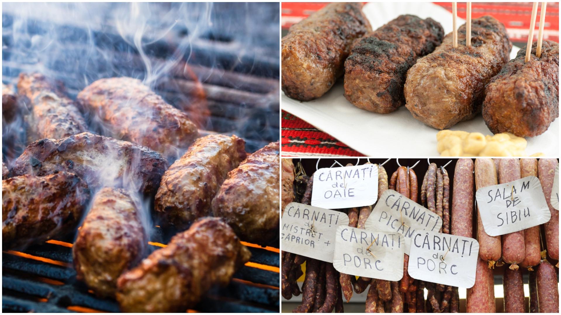 Mici, salam de Sibiu și alte produse din carne tocată vândută la tarabă