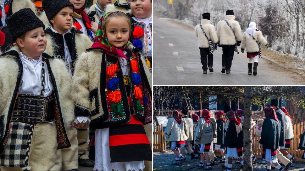 colaj copii, tineri și adulți la colindat