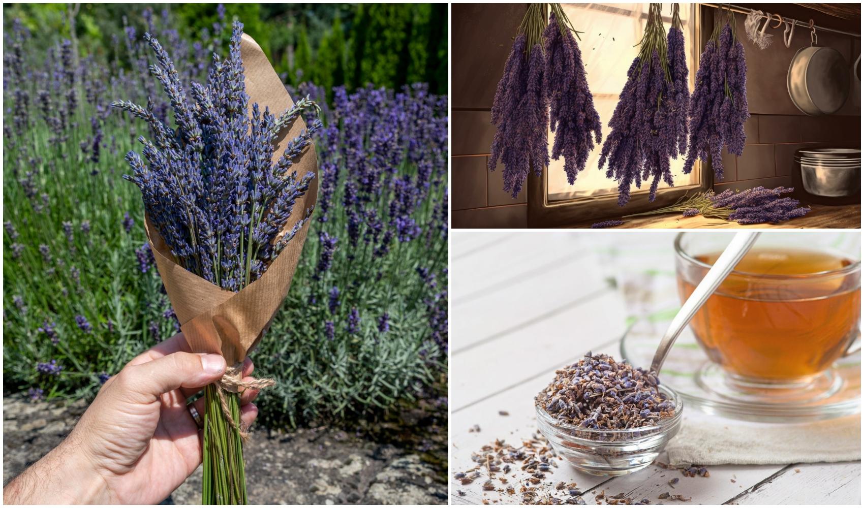 colaj foto cu imagini cu flori de lavanda folosite pentru dulceata