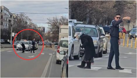Polițist din Ploiești, surprins când întrerupe examenul auto și ajută o bunicuță să treacă strada. Un sofer a filmat totul
