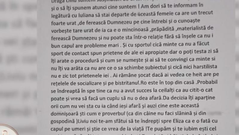 Mireasa sezonul 9, 16 februarie 2024. Liviu a primit o scrisoare despre Iuliana. Ce scrie despre trecutul ei
