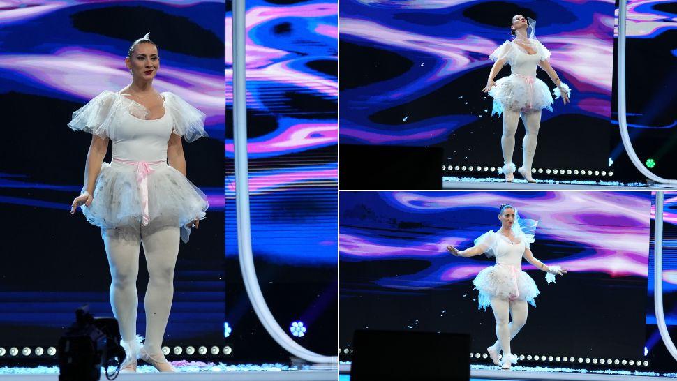 colaj Roxana Chiperi în costum de balerină pe scena iumor