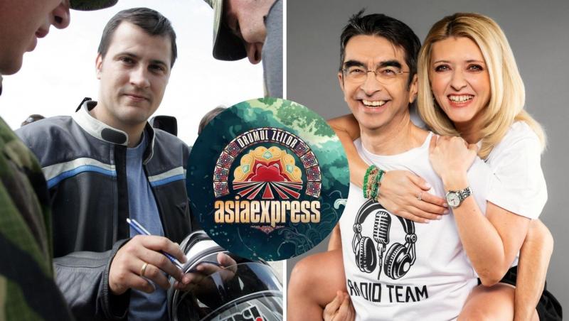 Colaj cu Șerban Huidu, Mihai Găinușă și Oana Paraschiv alături de logo Asia Express