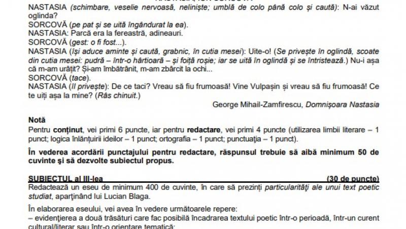 Simularea BAC 2024 la Limba și literatura Română: subiecte și barem. Ce au avut de rezolvat elevii