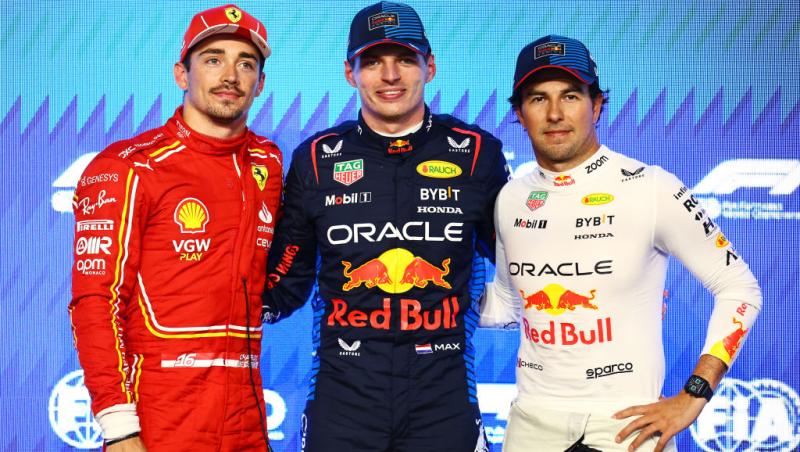 Podium Marele premiu al Arabiei Saudite 2024 Formula 1, Max Verstappen, Charles Leclerc, Sergio Perez