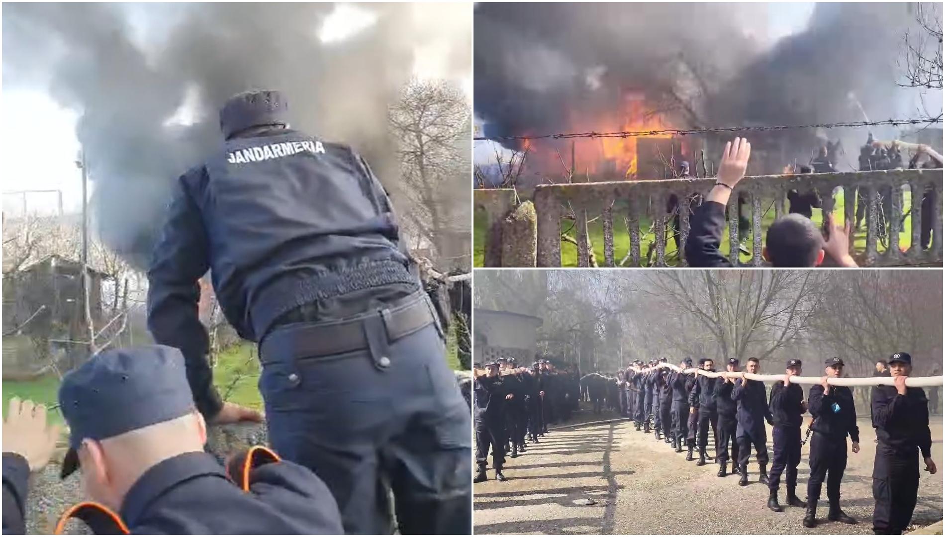 VIDEO | Ce a urmat după ce o casă a luat foc în timp ce mai mulți jandarmi depuneau jurământul: „Nu a fost nevoie de un ordin”