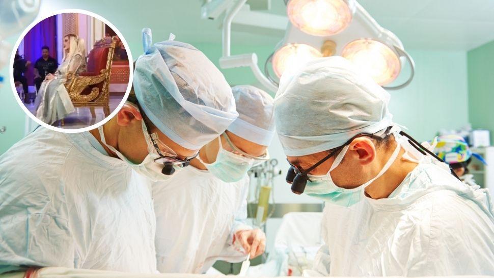 colaj echipă de medici chirurgi într-o sală de operație și Dalia Naeem în platoul unei emosiuni