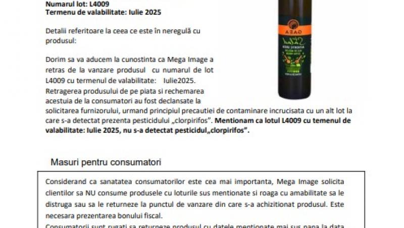 Mega Image retrage de la vânzare un nou produs. Alimentul ar putea fi contaminat cu un pesticid periculos