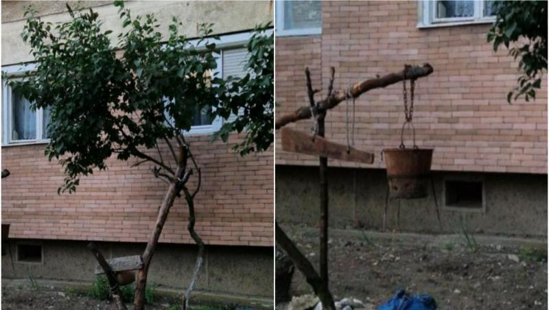 Un român i-a speriat pe trecători cu „decorațiunile” lui trăznite puse în grădina din fața blocului