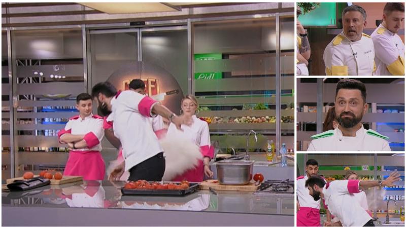 Colaj cu chef AlexaCu Sautner și chef Richard Abou Zaki în timpul unui conflict la Chefi la cuțite