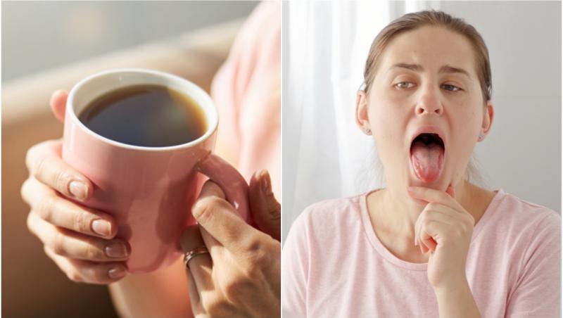 imagine cu o femeie cu limba scoasa si o cana de cafea
