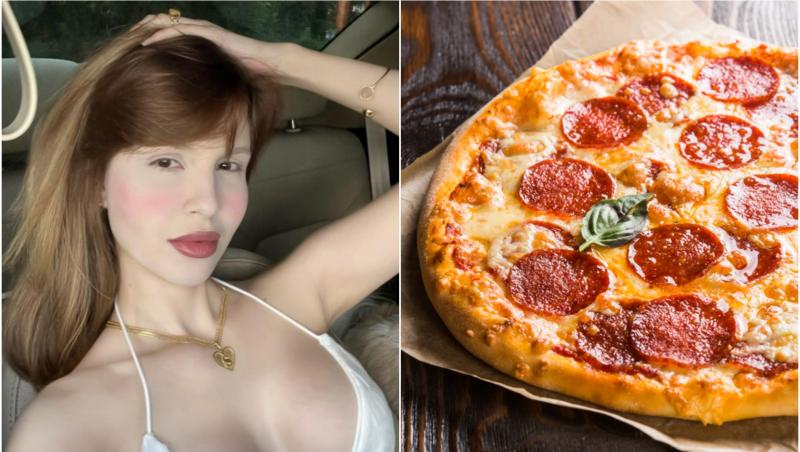 colaj foto fata sexy si o pizza cu salam