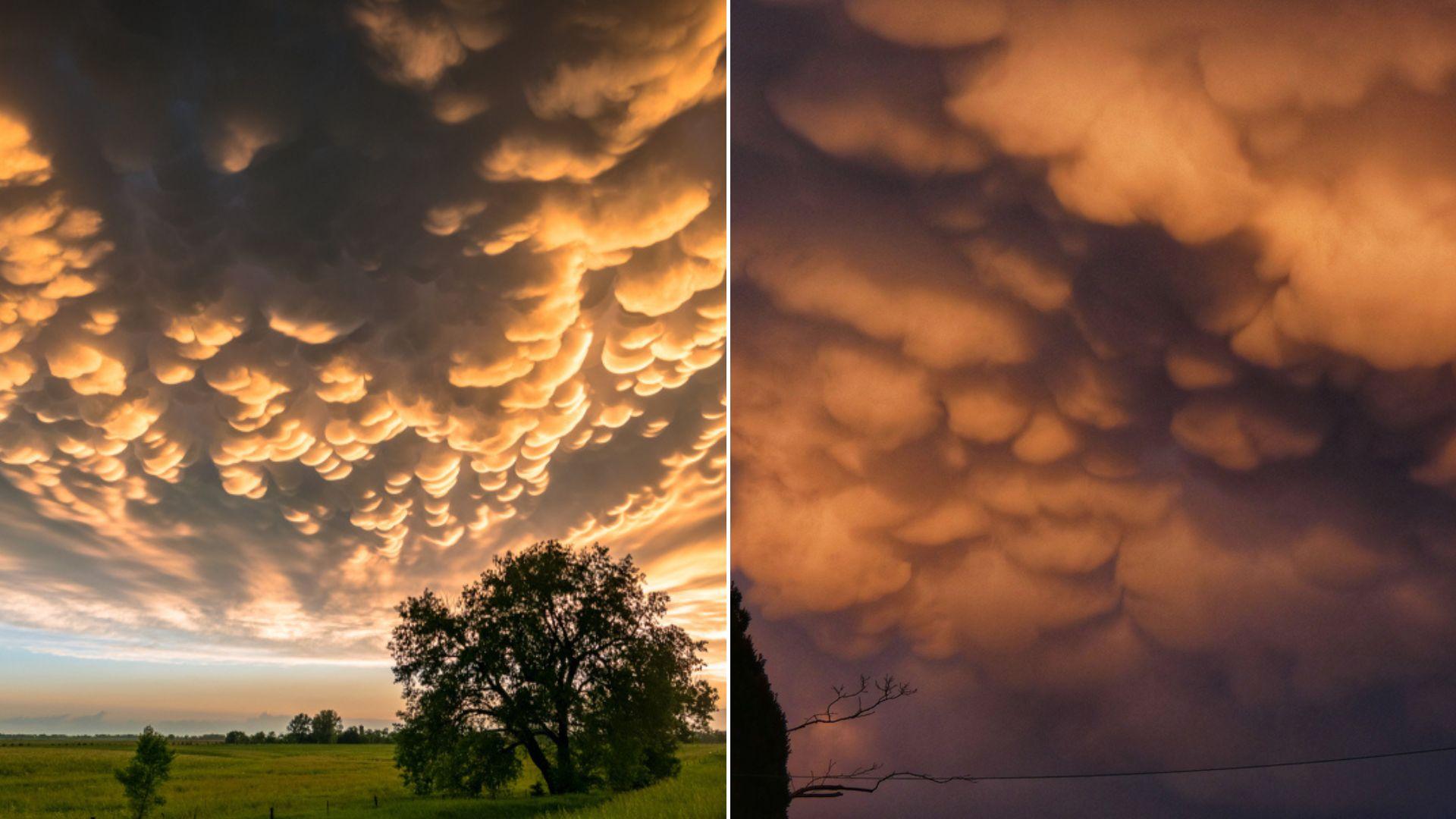 colaj de imagini cu norii mammatus pe cer