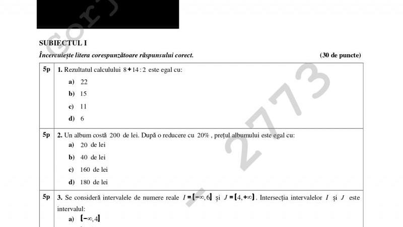 Subiecte și barem la Evaluarea Națională 2024, proba la matematică. Ce subiecte au avut de rezolvat absolvenţii clasei a VIII-a