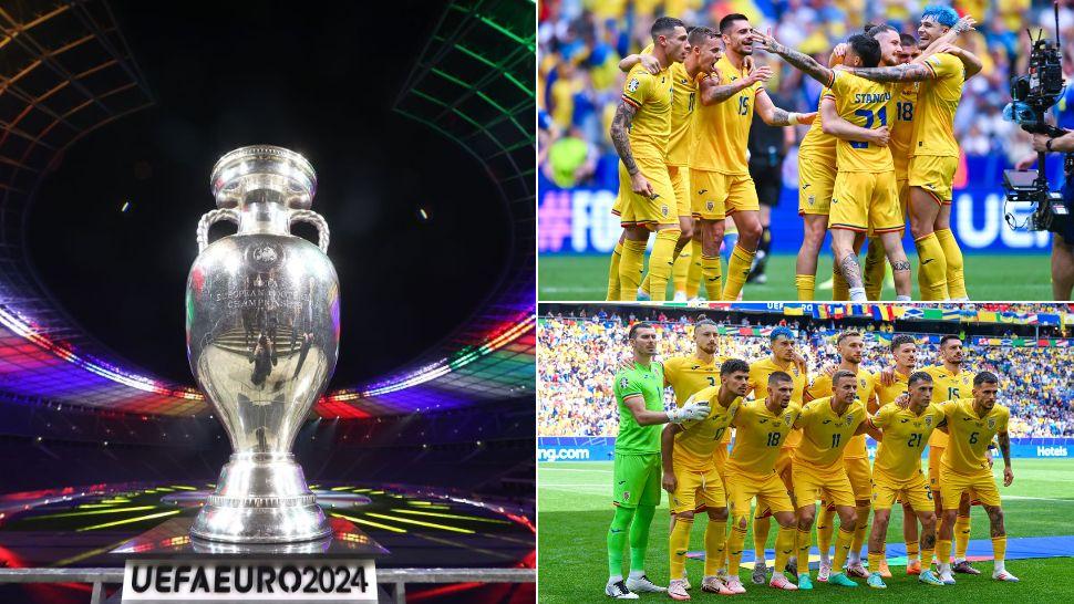 colaj cupă Euro 2024, jucători ai naționalei pe teren, după meciul cu Slovacia, naționala româniei la euro 2024