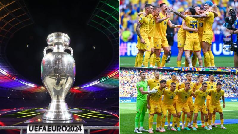 colaj cupă Euro 2024, jucători ai naționalei pe teren, după meciul cu Slovacia, naționala româniei la euro 2024