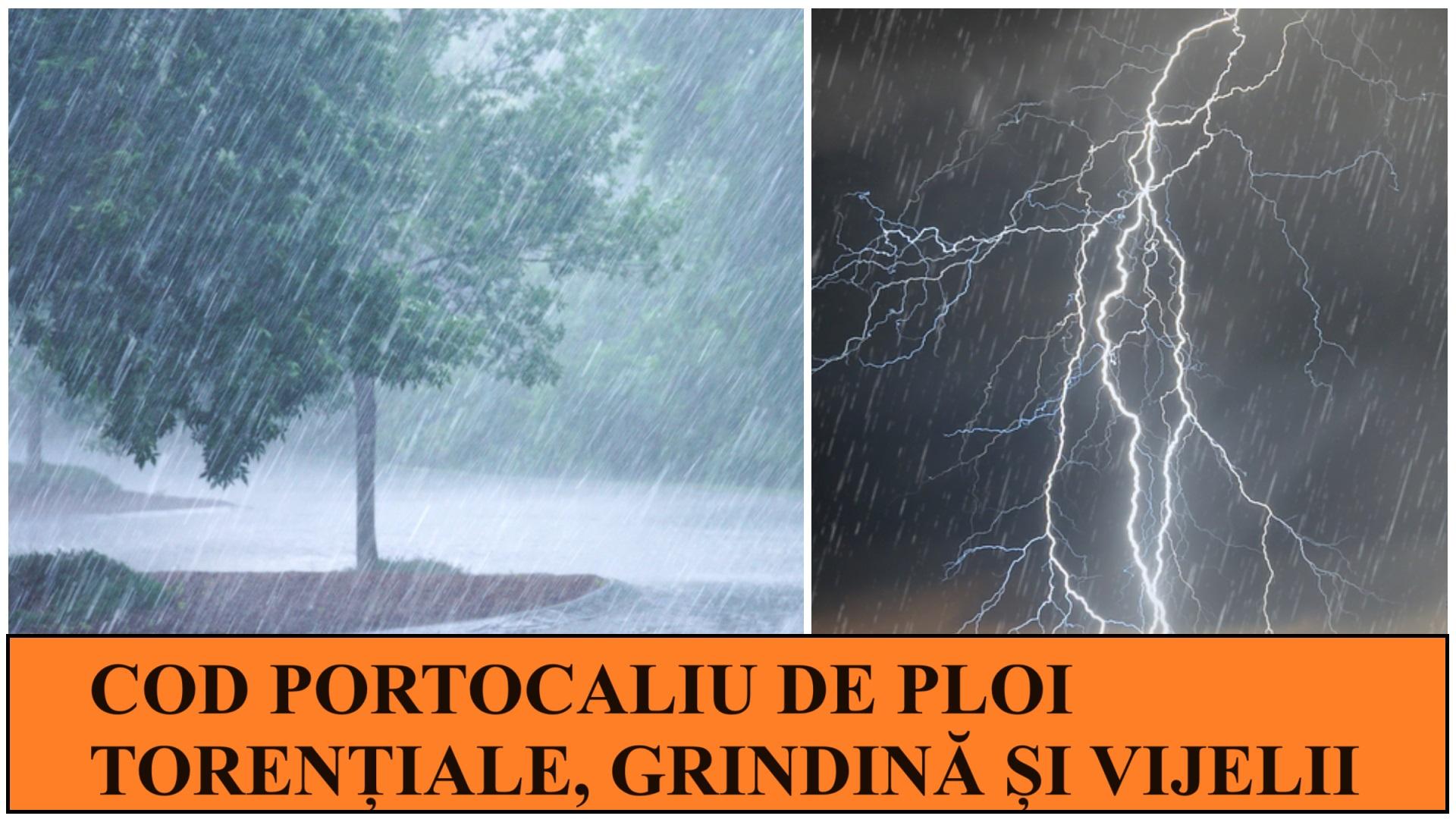 Alertă ANM pentru aproape toată România. Cod portocaliu și cod galben de ploi torențiale, grindină și vijelii