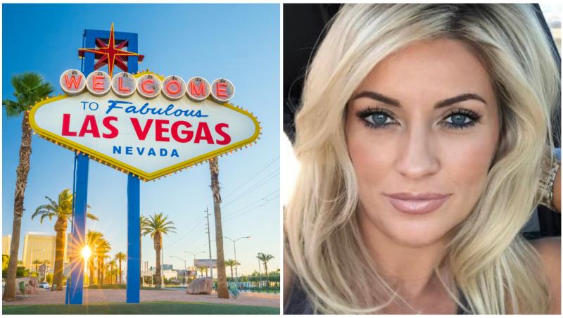 Colaj cu un peisaj din Las Vegas și cu Irina Hansen