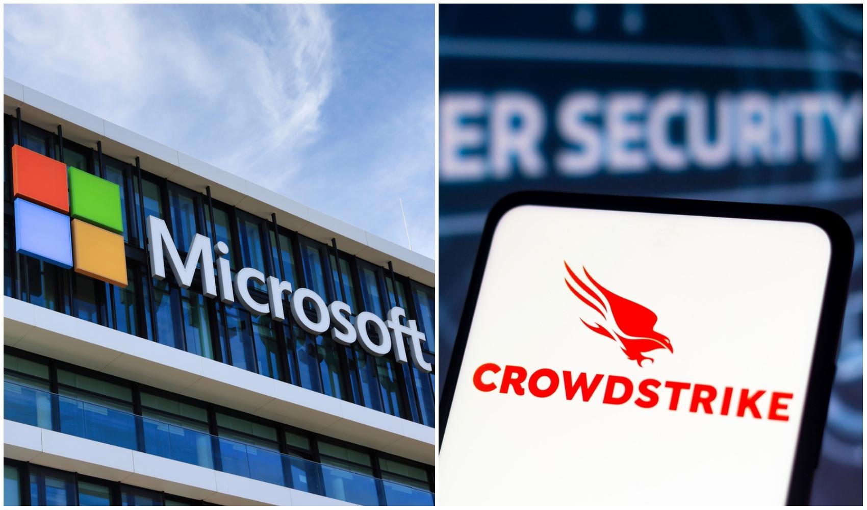 colaj foto cu sigla microsoft si sigla crowdstrike