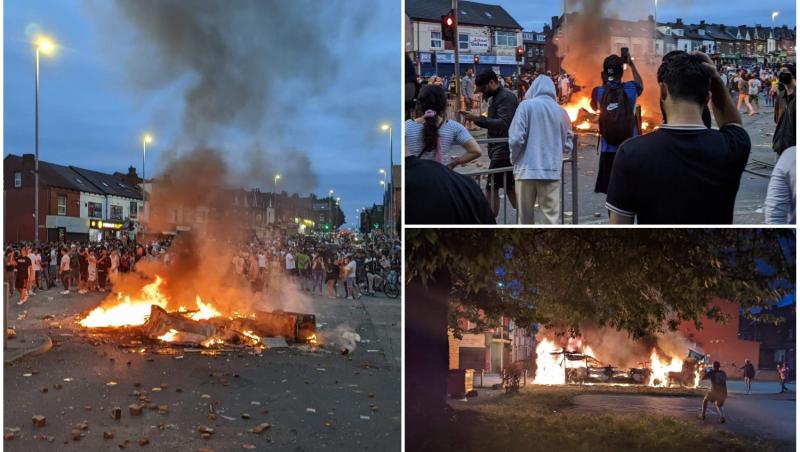 colaj foto cu autobuzul incendiat din leeds