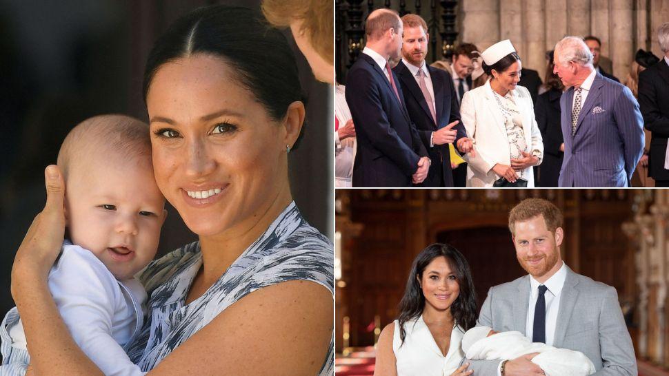 colaj megan markle și archie, meghan markle, prințul charles, harry și william, meghan și harry cu archie după naștere