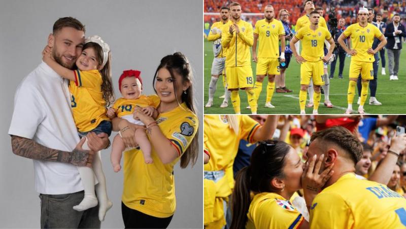 colaj denis drăguș, vanessa drăguș și fetițele lor, denis și vanessa sărutându-se, echipa națională la euro 2024