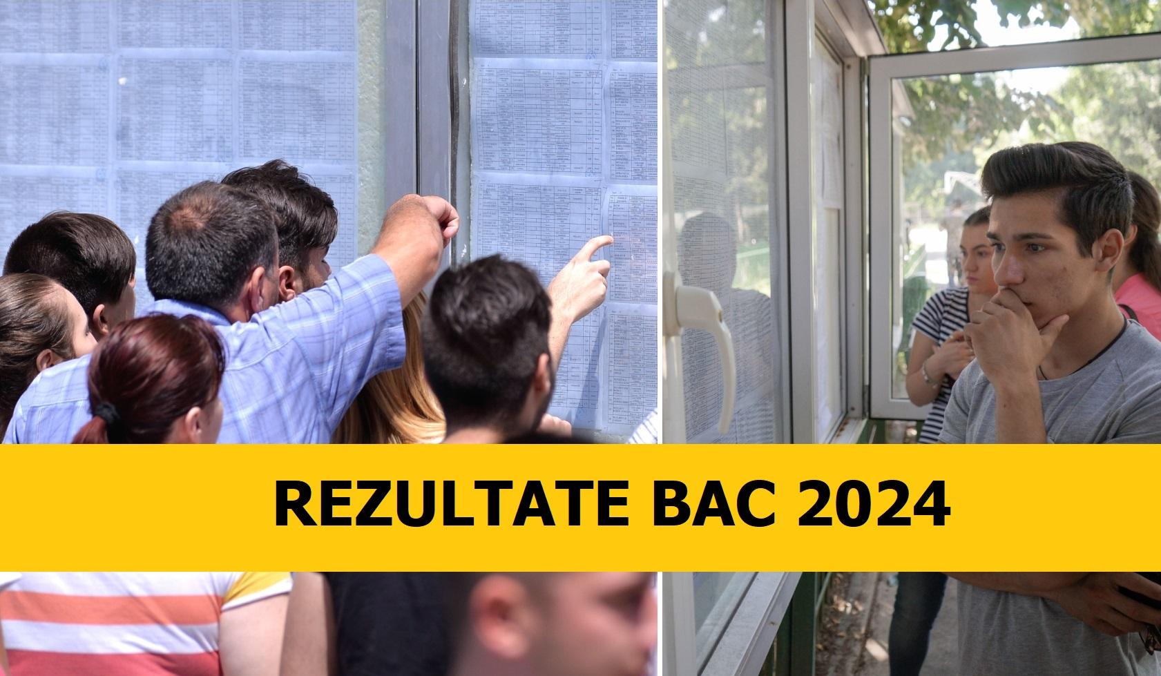 colaj foto cu elevi care privesc listele cu notele de la bac 2024