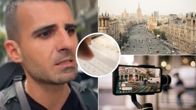 colaj cătălin stănciulescu, străzi din moscova, telefon pe trepied, deget pe ecranul unui telefon