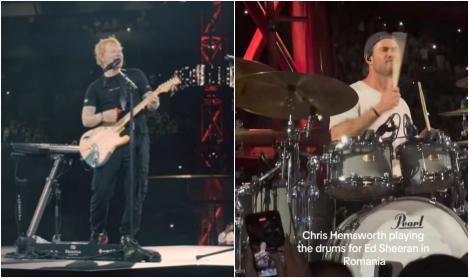 Chris Hemsworth a cântat alături de Ed Sheeran la concertul din București. Imaginile complet neașteptate surprinse pe scenă