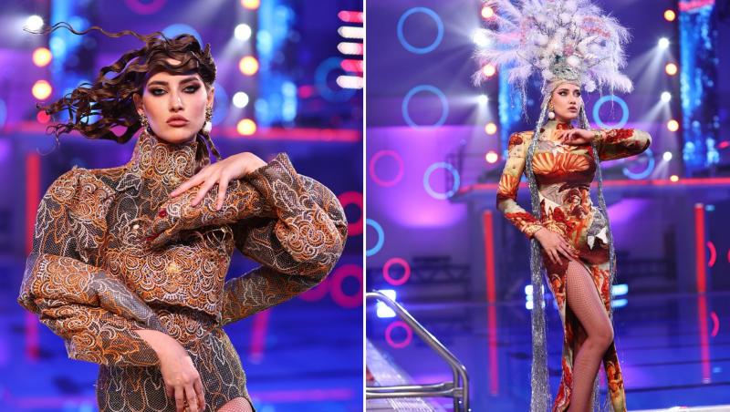 Și în acest sezon, Iulia Albu și-a pregătit cu multă atenție și implicare ținutele extravagante pentru fiecare ediție Splash! Vedete la Apă în parte, de la bijuterii și coafură, până la atitudine.