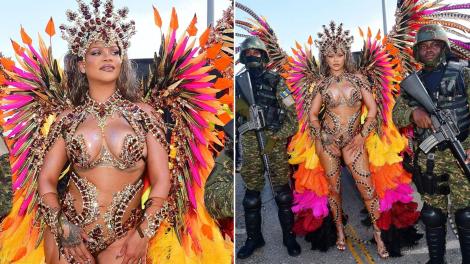 Rihanna, costumul decupat, cu formele la vedere, care a atras toate privirile. Mulți au crezut că e Jennifer Lopez în poză