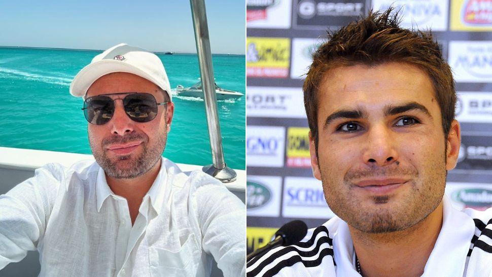 colaj adrian mutu cu șapcă și ochelari pe o barcă și adrian mutu pe când era fotbalist la o conferință de presă