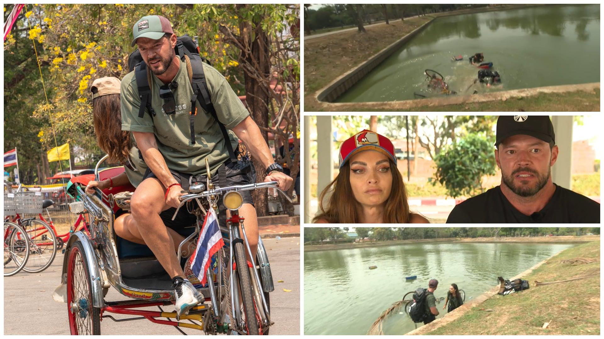 Victor și Selina au cazut în apă cu bicicleta