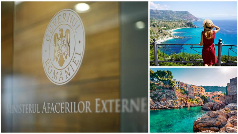 Colaj cu zone din Sicilia și logo MAE