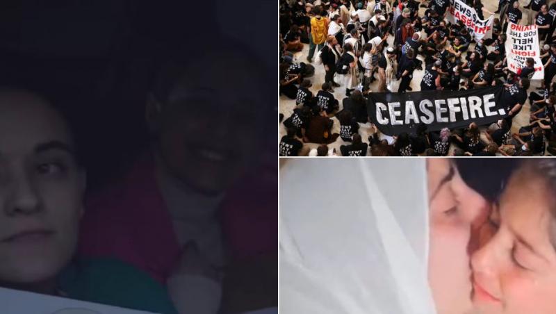 colaj ostatici israelieni și palestinieni eliberați, oameni care țin un banned cu ceasefire