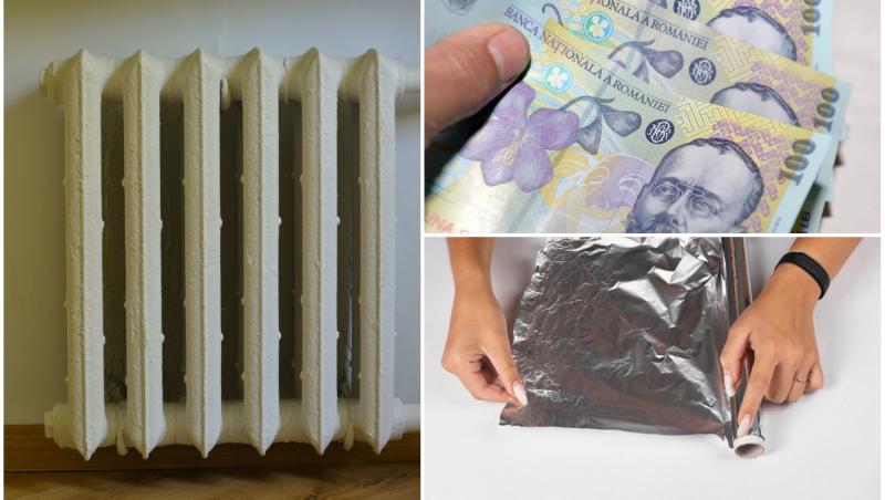 colaj foto cu calorifer, bani lei si folie de aluminiu