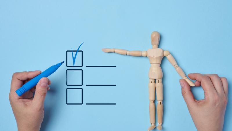 imagine cu casute de bifat si o figurina de lemn