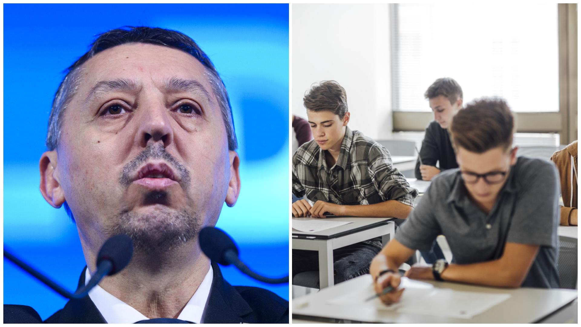 Ministrul Educației și elevi în bancă