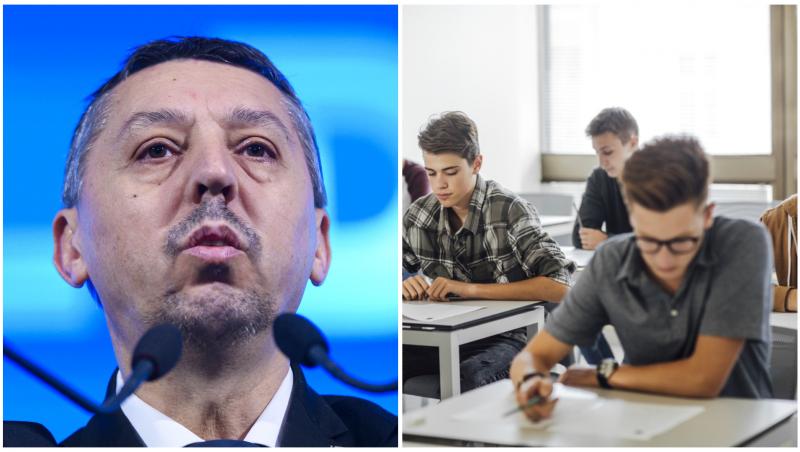 Ministrul Educației și elevi în bancă