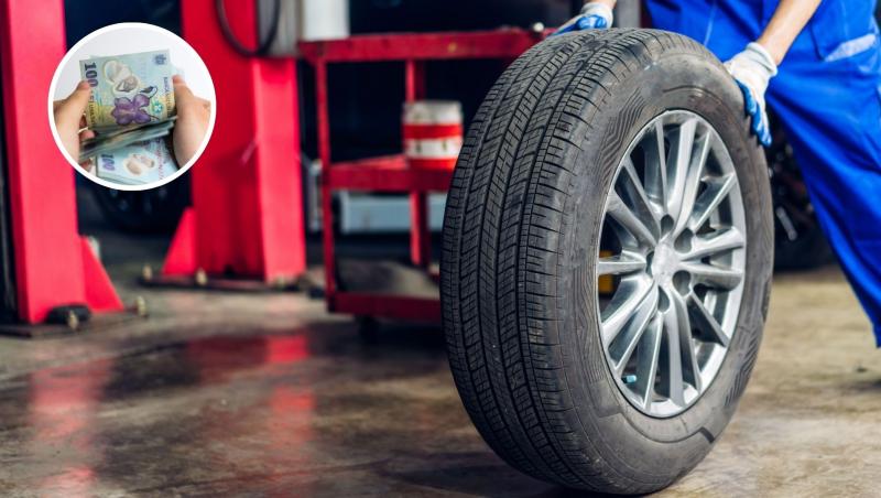 Un cauciun și o imagine cu bani inserată printr-un cerc