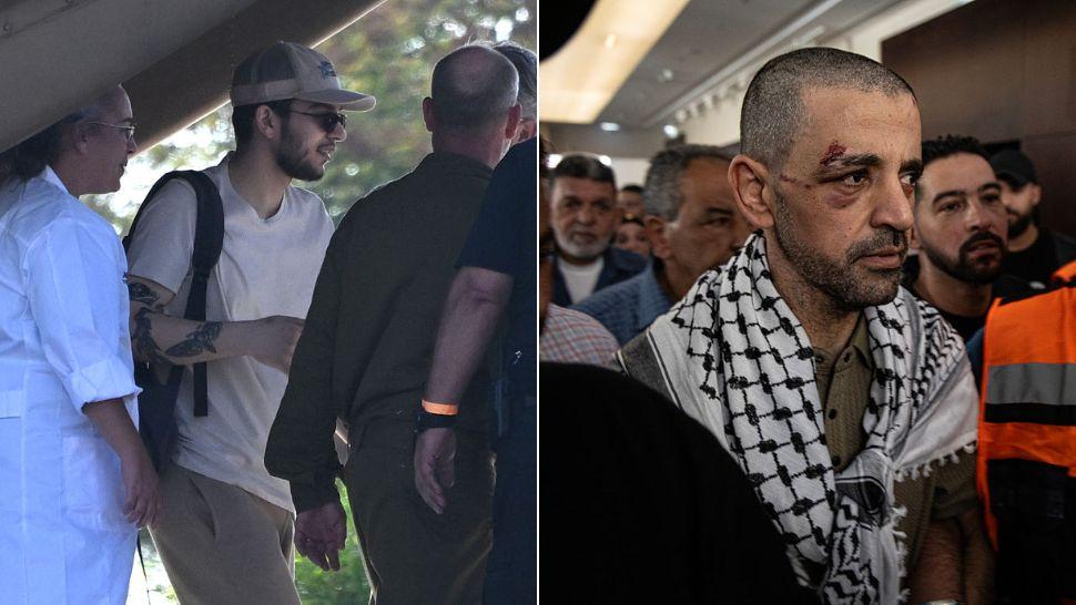 colaj ostatici israelieni eliberați de hamas și ostatici palestinien eliberați de israel