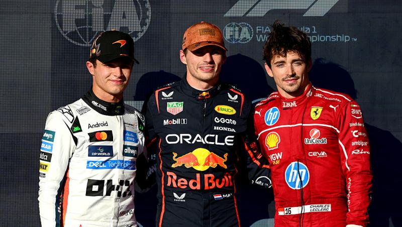 lando norris, max verstappen și charles leclerc după calificări pe cota 2025
