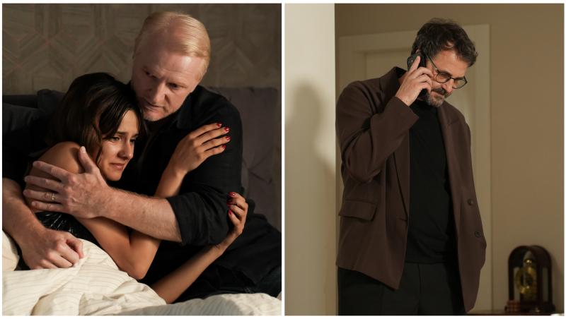 Colaj cu Alexia în brațele lui George și cu Basty care vorbește la telefon, personajele din Ana, Mi-ai fost scrisă în ADN