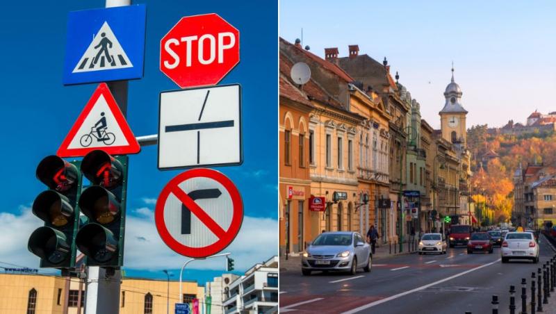 colaj semafoare brașov, mașini pe o stradă din brașov