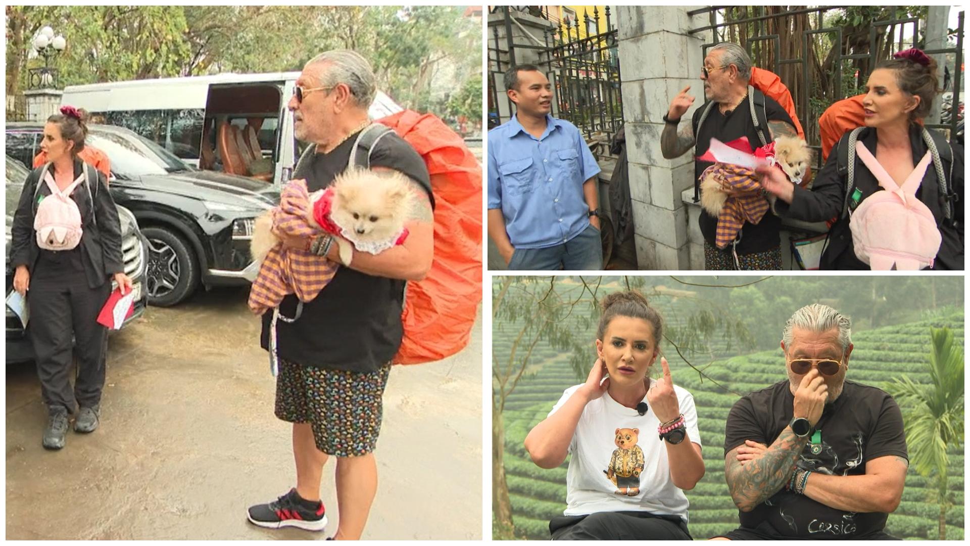 Colaj cu Mara Bănică și Serghei Mizil la Asia Express în timp ce vorbesc cu un localnic