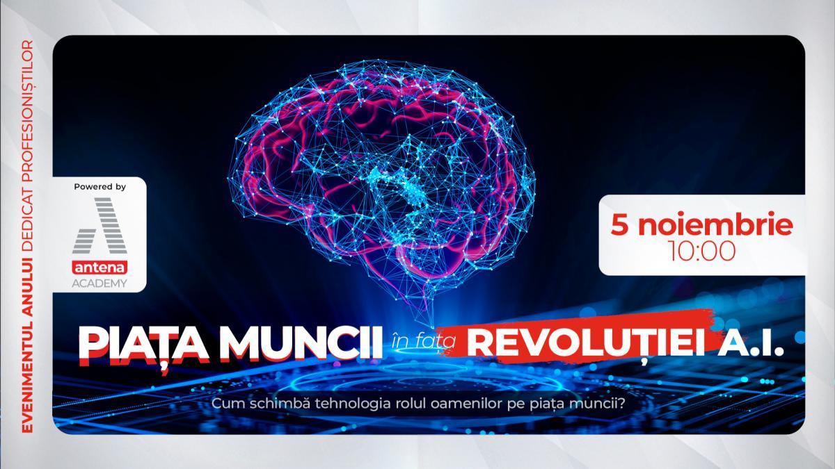 Un afiș despre un eveniment legat de inteligența artificială și piața muncii