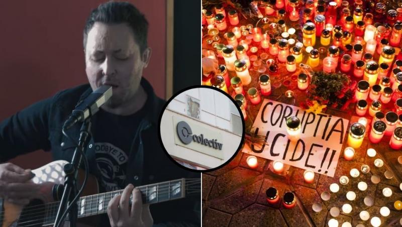 colaj andrei găluț c&acirc;nt&acirc;nd la chitară, lum&acirc;nări aprinse, club colectiv bucurești