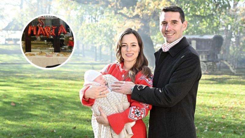 colaj alina maria și nicolae ai româniei cu maria alexandra în brațe i baloane în locația petrecerii fetiței