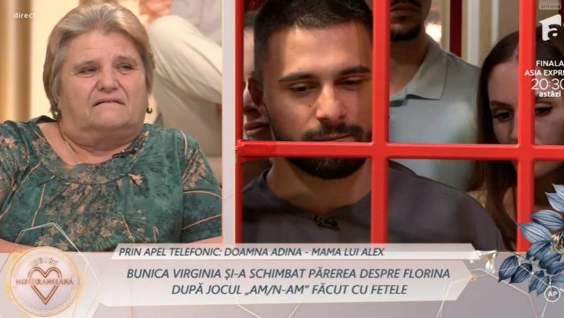 Mireasa, sezon 12. Mama lui Alex a intervenit în direct cu un mesaj clar pentru bunica Virginia