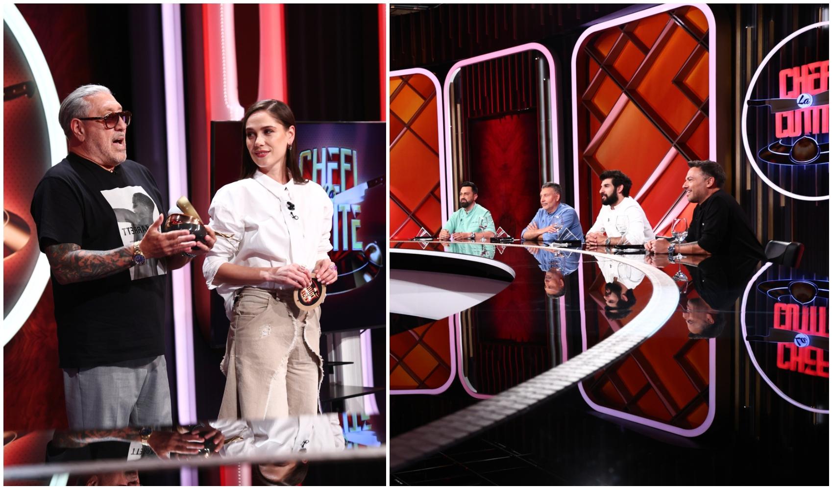 colaj foto cu irina fodor alaturi de serghei mizil si poza cu cei patru jurati chefi la cutite sezonul 16